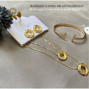 Kit Brinco, Colar e bracelete Retro Luxo Banhado A Ouro 18K