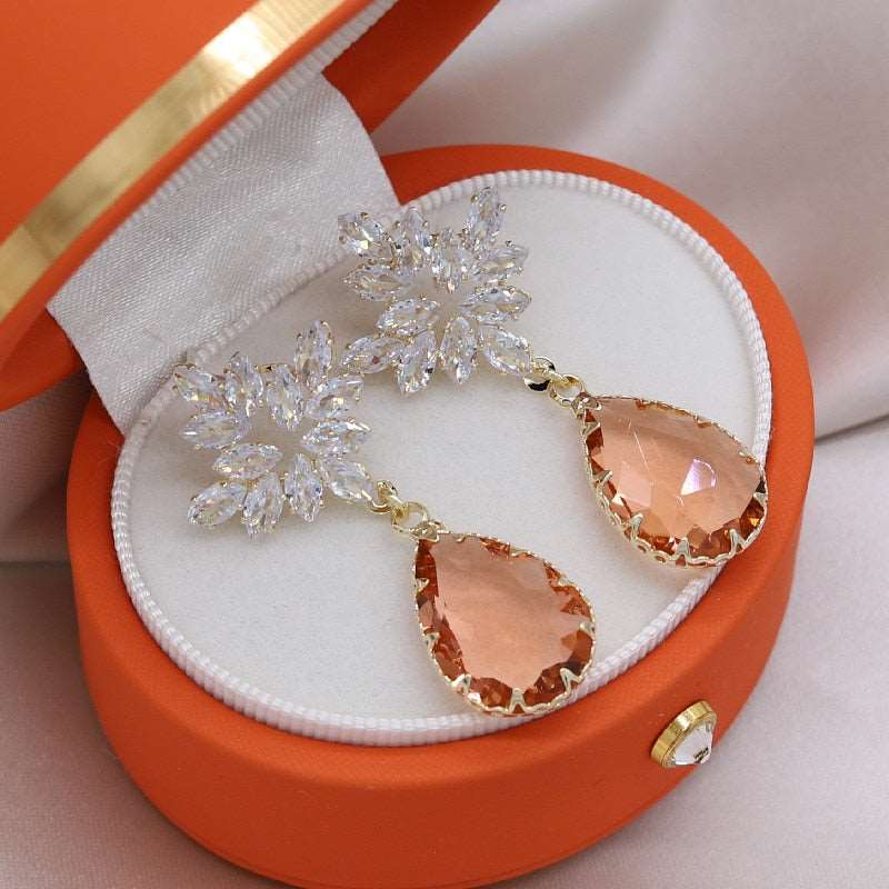 Brinco cristal gota champanhe 14k