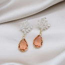 Brinco cristal gota champanhe 14k
